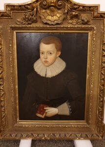 Unknown Artist; Previously attributed to Cornelius Janssen van Ceulen (English, Flemish and German descent, 1593–1661), Portrait of a boy, age 12 (possibly John Milton), 1620. Oil on panel, 54.5 x 42.5 cm. Gift of Capt. C. Michael Paul, 1959.70. In gesso-carved softwood frame, possibly eighteenth century.