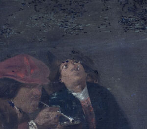 Detail of faces of two men smoking